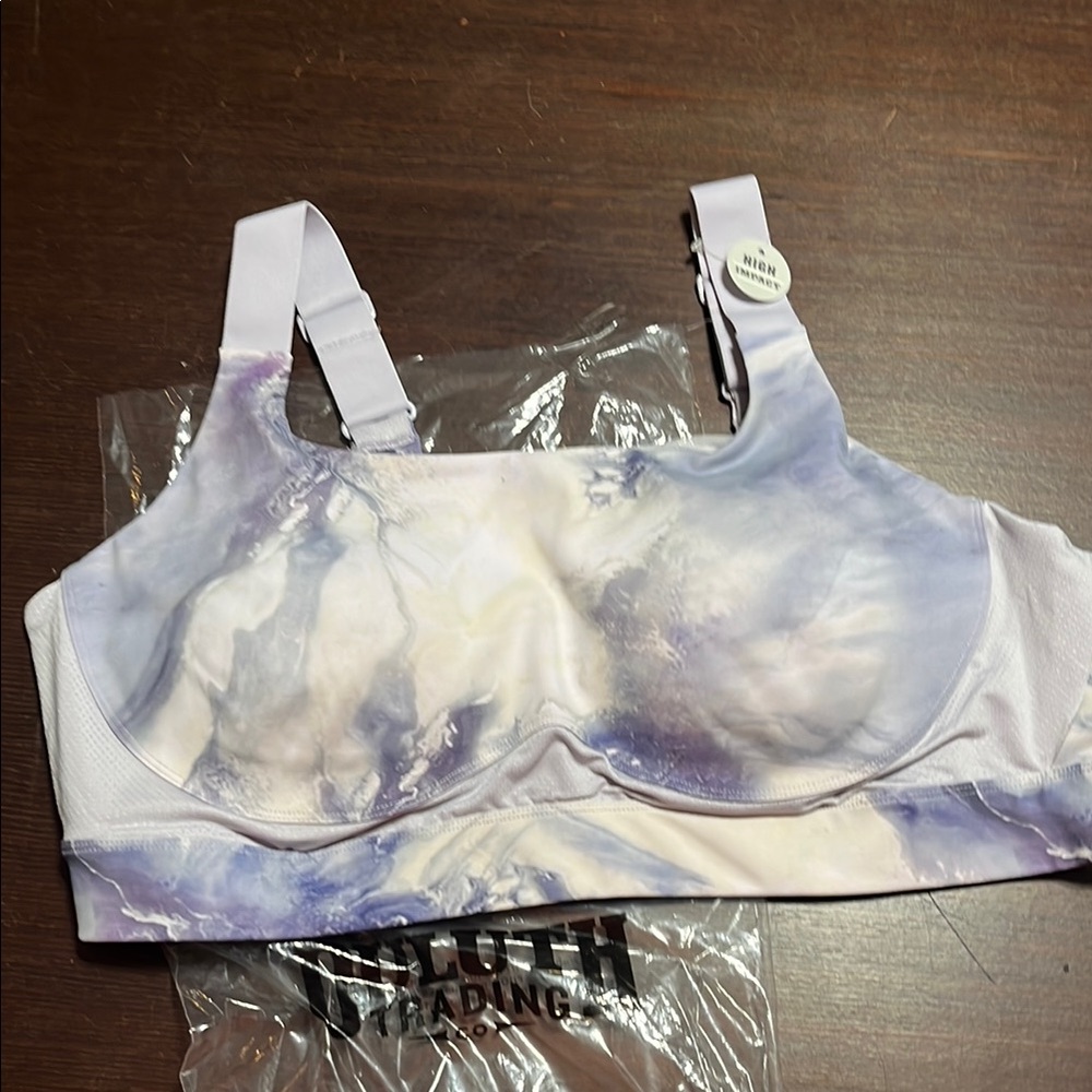 Duluth Trading Co Purple and White Sports Bra with Wide Straps